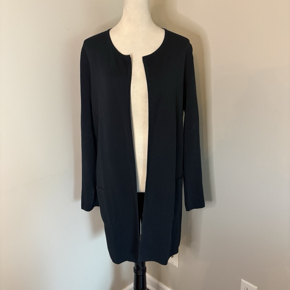 Kinross 100% Cotton Long Open Front Cardigan Duster Sweater Jacket Black S Small